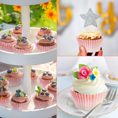 Funtery 300 Count Pink Cupcake Liners Pink Gold Bridal Shower Cupcake Wrappers Cupcake Wrappers Decorations Paper Cupcake Liners for Baking Baby B...