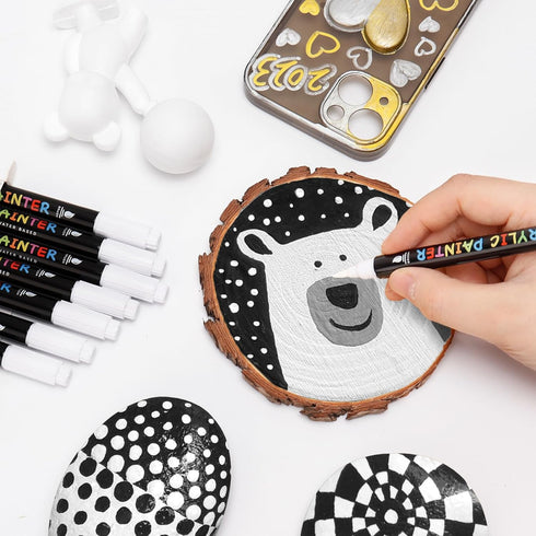 White Paint Marker, 8 Pack Dual Tip Acrylic Paint Pens with Medium Tip and Brush Tip, Ideal for Wood, Rock Painting, Canvas, Stone, Glass, Ceramic...