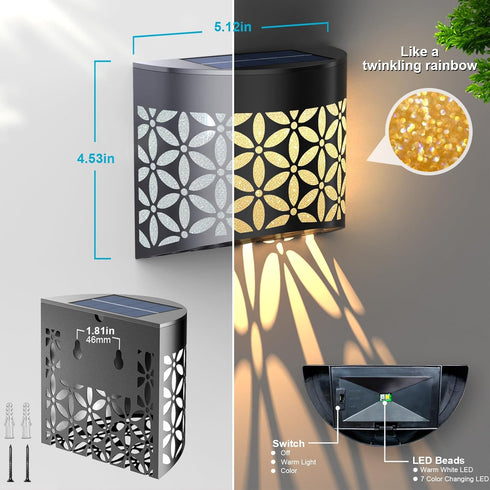 Solar Deck Lights, Iron Solar Fence Lights Outdoor Waterproof Garden Decorative Lighting for Wall, Post, Patio, Step, Stair, Yard- 2 Pack...