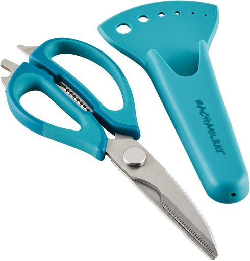 Rachael Ray Professional Multi Shear Kitchen Scissors with Herb Stripper and Sheath, 2 Piece, Agave Blue...