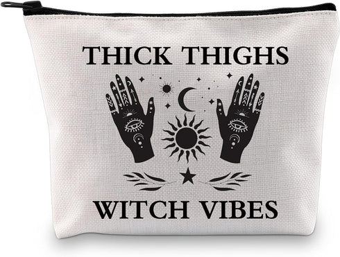 G2TUP Witch Gift Wicca Witchcraft Cosmetic Bag Thick Thighs Witch Vibes Makeup Bag Halloween Pagan Wiccan Gift (Thick Thighs Witch Vibes White Bag...