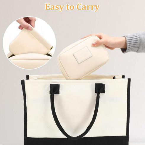 2 Pack Small Travel Makeup Bag for Women, PU Leather Travel Cosmetic Bag Waterproof Open Flat Makeup Bag with Small Makeup Purse Coin Pouch...