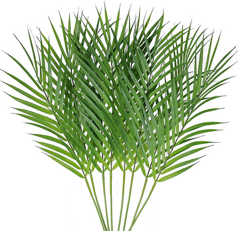 Artificial Areca Palm Leaves, 8 Pcs Faux Tropical Palm Tree Leaves Stems for Floral Arrangement, Hawaiian Luau, Jungle Beach Wedding Party Decor, ...