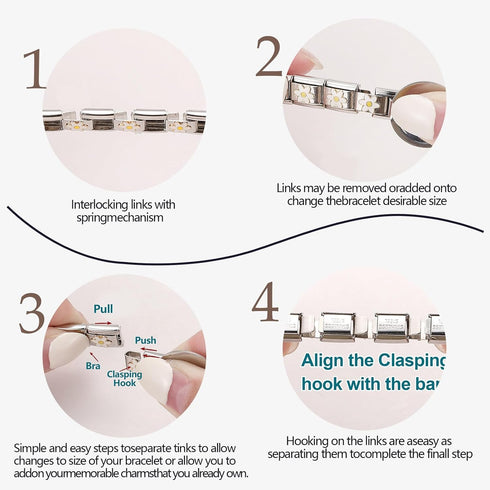 papasgix Italian Charm Bracelet Set with Starter Brascelet, Assorted Charms and Opening Tools, 9mm Modular Italian Charm Bracelet Links Handmade D...