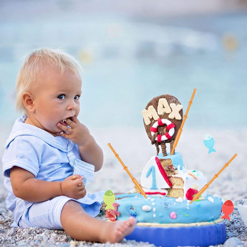 Boao 40 Pieces Mini Fish Pole Decoration Little Fisherman Fishing Pole Picks Mini Cupcake Picks for Birthday Party Tropical Party Appetizer Cake D...