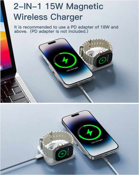 ?????????????? 2 in 1 Wireless Charging Station Magnetic Detachable, Wireless Magnetic Charger for Apple, Compatible with iPhone 15/14/13/12, Airp...
