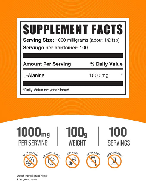 BulkSupplements.com L-Alanine Powder - Alanine Supplement, L-Alanine 1000mg - Amino Acid Supplement, Amino Acid Powder - Unflavored & Gluten Free,...