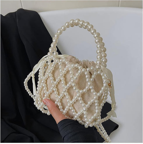 Luxury Pearl Bag Chain Bag Purse Bags, Artificial Pearl Clutch Handmade Bags Evening Bags for Wedding Bridal Party Travel 03...