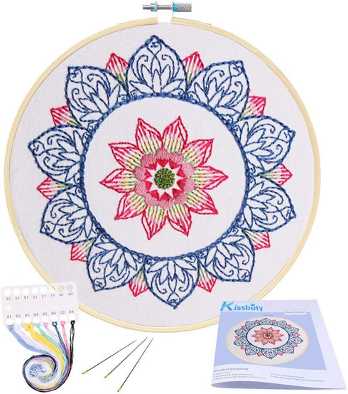 KISSBUTY Full Range of Embroidery Starter Kit with Pattern, Cross Stitch Kit Including Embroidery Fabricwith Floral Pattern, Bamboo Embroidery Hoo...