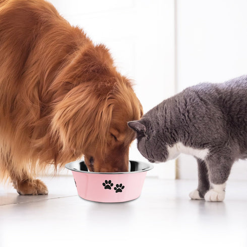Stainless Steel Dog Bowls, Nonslip Rubber Bottom No Spill Proof Skid Metal Insulated Dog Bowls for Large Medium Small Breed Dogs (Pink, 8.5 Cups/7...