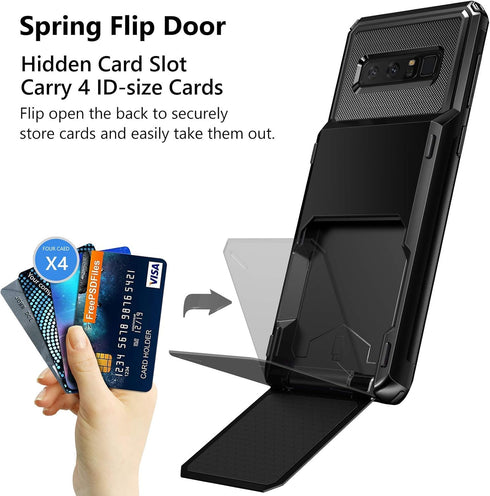 Vofolen for Galaxy Note 8 Wallet Case with Credit Card ID Holder 4-Slot Pocket Flip Door Anti-Scratch Dual Layer Protective Bumper TPU Rubber Armo...