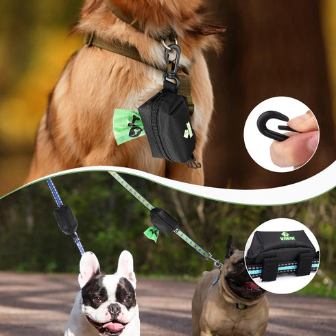 Dog Poop Bag Holder for Leash, Dog Waste Bag Dispenser with 1 Roll of Pet Trash Bags and Carabiner Clip, Soft Portable Doggie Poop Bag Dispenser w...