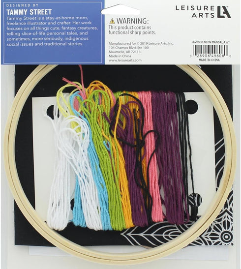 Leisure Arts Embroidery Kit 6" Neon Mandala- cross stitch kits for beginners - embroidery kit for beginners - embroidery kits for adults - embroid...
