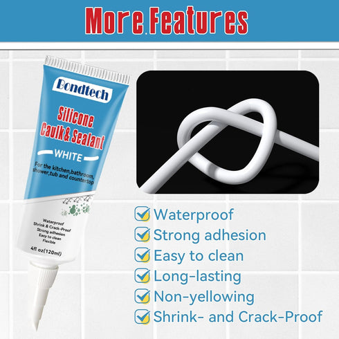 8Oz White Silicone Caulk Bathroom, White Caulking Silicone Waterproof, Bathroom Caulk for Kitchen & Bathroom, Shower, Countertops, Long-lasting, S...