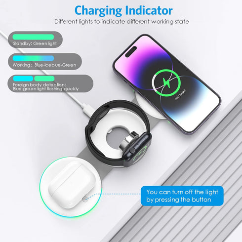 Criacr 3 in 1 Magnetic Wireless Charger for Travel, Foldable Wireless Charging Pad Compatible with iPhone 15/14/13/12, Apple Watch, AirPods Pro (A...