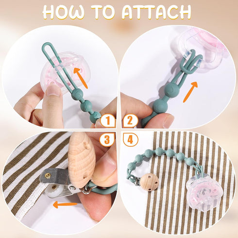 4-Pack Silicone Pacifier Clip Holder, Soft Flexible Binky Clips, Food Grade Silicone Pacifier Strap with Clip, Teethers Toys Clips, for Baby Boy a...