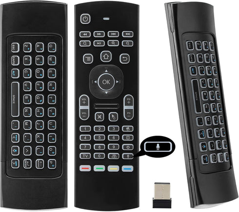MX3 Voice Air Mouse Mini Keyboard Backlight Wireless Remote, 2.4G Multifunctional Fly Mouse with Infrared Learning for Android Smart TV Box, 3-Gyr...