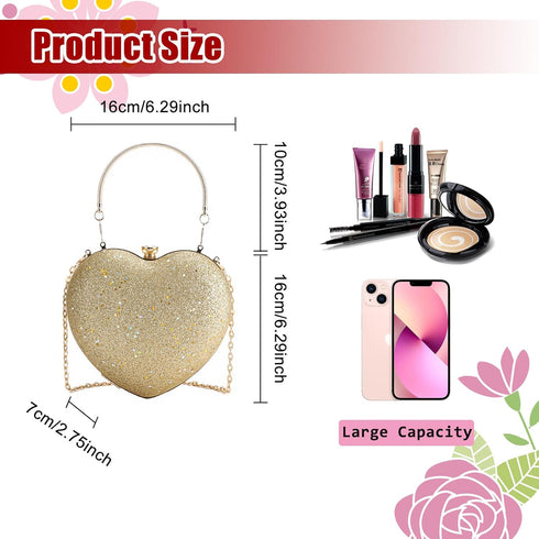 Sparkly Clutch Purses for Women Formal Clutch, Heart Shape Evening Bag, Purse Handbag for Wedding Cocktail Party...