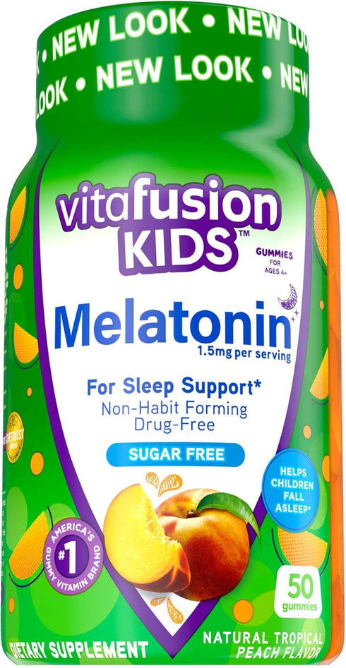 Vitafusion Kids Melatonin Gummy Supplements, Tropical Peach Flavored Sleep Support Supplements (1), 50 Count...
