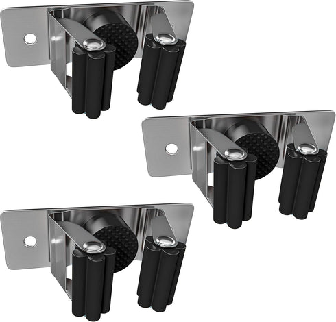 Broom and Mop Holder Wall Mounted - Heavy Duty SUS304 Stainless Steel Screw and Adhesive Broom Hanger Rack Tool Organizer Storage for Laundry Room...