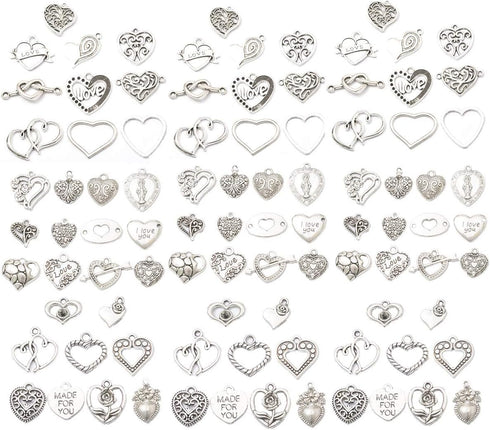 Zhiheng Assorted 93pcs Heart Shaped Alloy Pendants Love Wine Glass Charms Bracelet Necklace Beads Wine Glass Charms for Jewellery Making Birthday ...