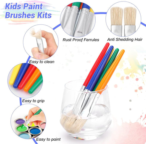 10Pcs Paint Brushes for Pumpkin Painting, Anezus Kids Paint Brushes Classroom Toddlers Paint Brush Set Flat Top Brushed for Preschool Daycare Craf...