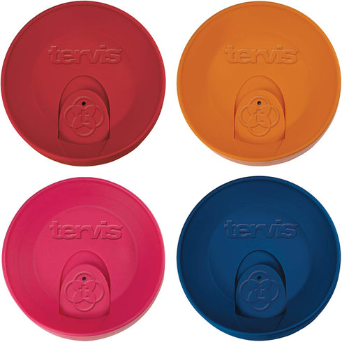 Tervis Travel Lid Made in USA Double Walled Insulated Tumbler Travel Cup Keeps Drinks Cold & Hot, Fits 16oz Tumblers - 4pk, Assorted Red Orange Fu...