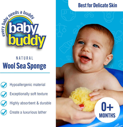 Baby Buddy Natural Wool Sea Sponge, Newborn Bath Time Essential, Ultra Soft for Delicate Skin, Hypoallergenic and Biodegradable, 2 Pack...