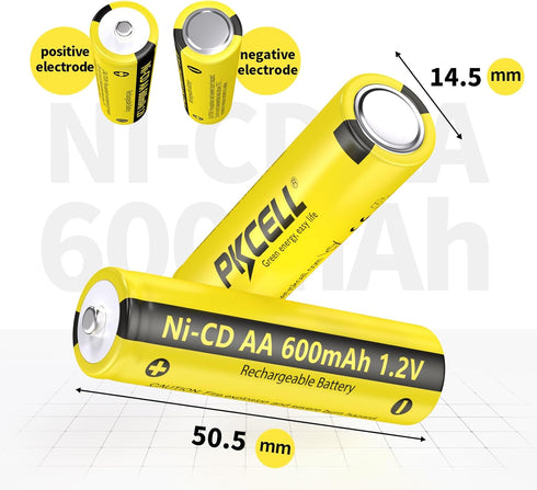 PKCELL 4 Pack AA 1.2V 600mAh NICD Rechargeable Double A Battery for Solar Lights(4PCS)...