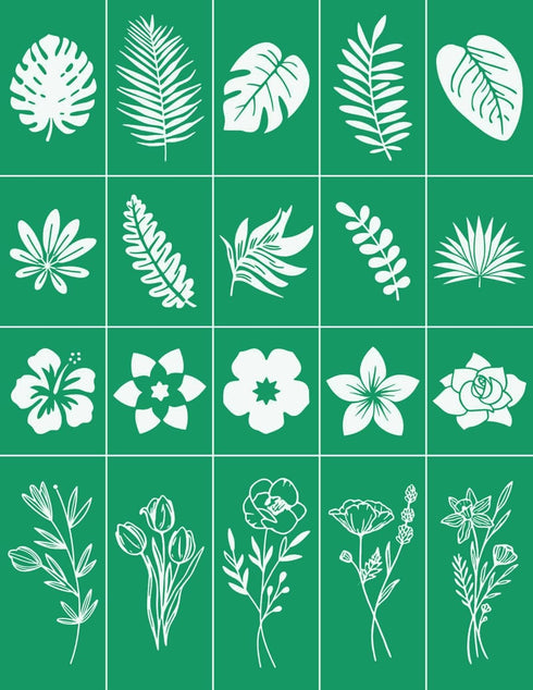 Silk Screen Stencils,Flower and Leaf Self Adhesive Silk Screen Stencils Reusable,Plant Mesh Stencil for Chalk Paste Screen Printing Stencils for P...