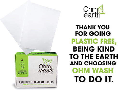 Ohm Earth’s Ohm Wash - Laundry Detergent Sheets Hypoallergenic, Eco-friendly & Biodegradable, Plastic-Free Liquidless Concentrated Strips for Sens...