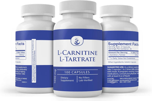 Pure Original Ingredients L-Carnitine L-Tartrate (100 Capsules) Always Pure, No Additives Or Fillers, Lab Verified...