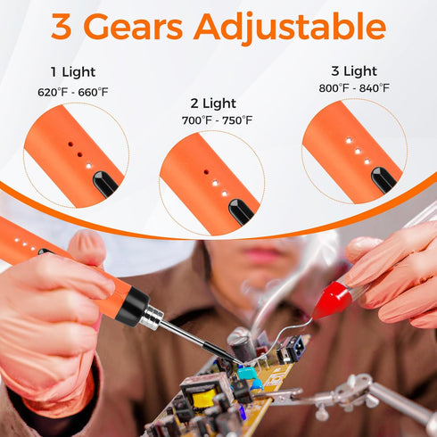 Mini Cordless Soldering Iron Kit, USB Rechargeable Portable Cordless Soldering Iron, 3 Temperature Adjustment Soldering Iron Tool Kit for Home App...