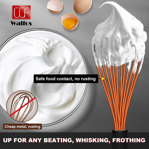 Walfos Whisk, Silicone Whisks Set of 5, Mini Stainless Steel Whisk 7+5in and Non Scratch Coated 7+9+11in Whisks, Suitable for Blending, Whisking, ...