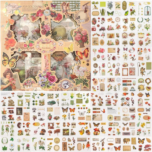 500 Pieces (100 Sheets) Vintage Scrapbook Stickers Transparent Stickers for Journaling Scrapbooking Supplies Butterfly Flowers plant Stickers Kit ...