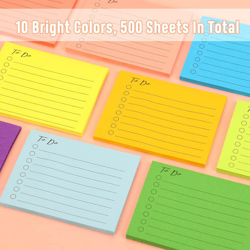 EOOUT 10 Pack Lined Sticky Notes, 500 Sheets to Do List Sticky Notes, 3x4 Inches Self-Stick Notes with Line, Square Sticky Notes for Office, Home,...