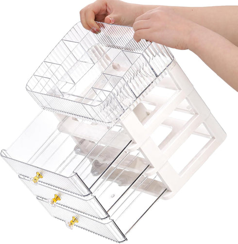 Coloch Plastic Makeup Organizer with 3 Drawers, Cosmetics Display Case for Vanity Countertop Organization Box for Makeup, Skincare, Lipsticks, Jew...
