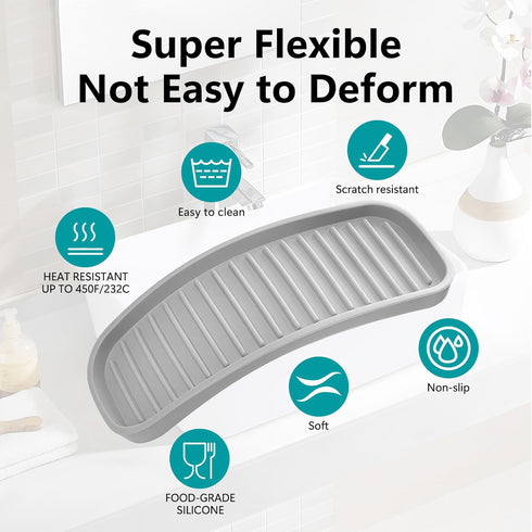 Silicone Sponge Holder 2 Pack, Dish Soap Holder for Kitchen Counter, Waterproof Sponge Soap Tray for Kitchen Sink Bathroom, Multipurpose Sink Cadd...