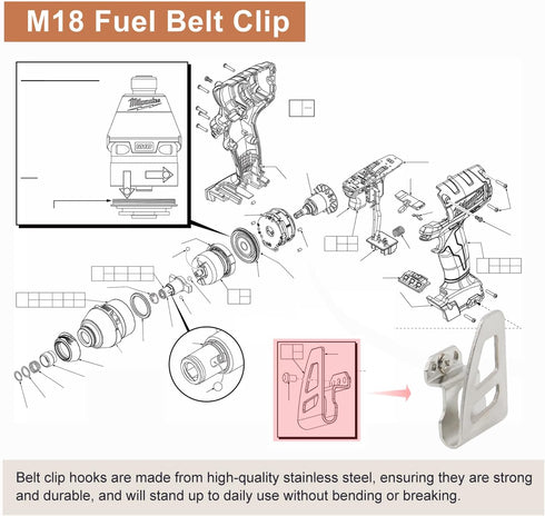 6 Pack 42-70-2653 M18 Fuel Belt Clip/Hook for Milwaukee Work Tool 2604-20, 2604-22, 2604-22CT, 2797-22...