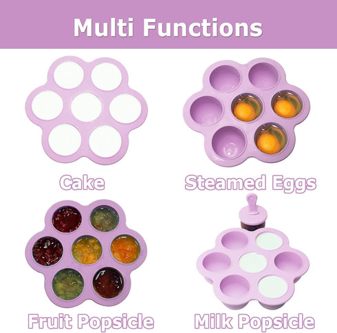 Silicone Popsicle Molds 7-cavity DIY Ice Pop Mold with Colorful Sticks For egg biting ice cream molds storage containers non stick cake molds (Pur...