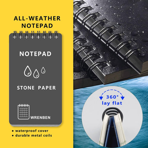 4PCS Weatherproof Pocket Spiral Notebook 3"x5" with Stone Graph Paper and PVC Cover, All-Weather Notepad A7 Steno Pads for Outdoor Field Military ...
