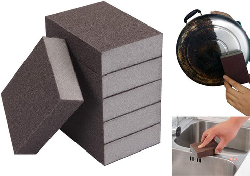 6 Pcs Heavy Duty Scrub Sponge? Magic Emery Sponge Brush,Nano Emery Sponge&Cleaning Sponge?Cleaning Brushes for Household use?Dark Brown...