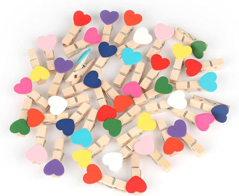 jijAcraft 100Pcs Clothespins with String, 1.4Inch Wooden Clothes Pins with Heart, 10 Colors Heart Clips, Mini Photo Clips with 98Ft Jute Twine, Cr...