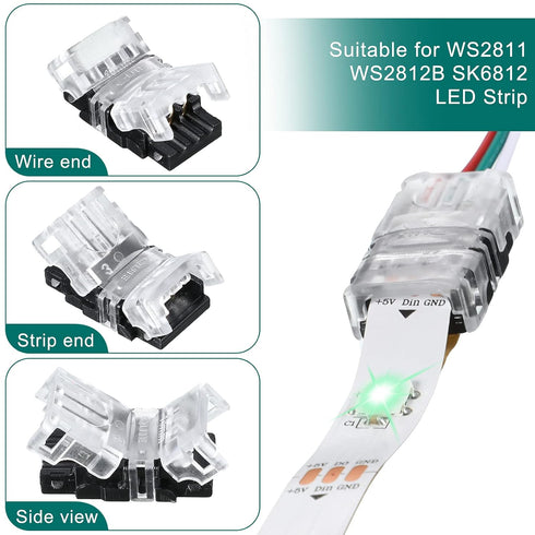 11 Pieces 3 Pin LED Strip Connectors Tunable 10 mm LED Strip Light Connectors LED Strip Connector Terminal for WS2811 WS2812B SK6812 LED Strip No ...