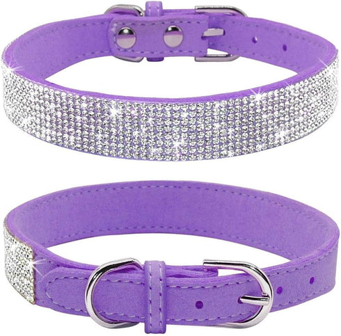 Cute Dog Collar with Bling Rhinestone, Fancy Crystal Diamond Glitter Pretty Jewel Soft Cat Collars for Small Medium Large Breed Dogs Girl Female P...