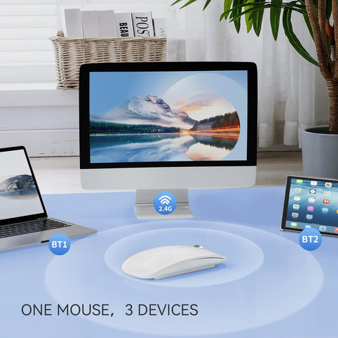 TENMOS M18 Bluetooth Mouse, USB C Rechargeable Wireless Mouse, Triple Mode (Dual Bluetooth+USB) Computer Silent Mice Portable with USB Receiver an...