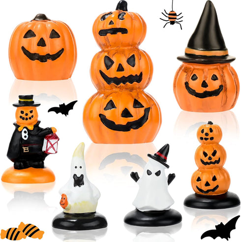 7 Pieces Halloween Miniature Pumpkin Figurines Mini Resin Pumpkin Ghost Ornaments Fairy Halloween Garden Adornments Pumpkin Doll Miniature Landsca...