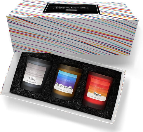 Candles for Home Scented, 3 Pack Frosted Glass Jar Soy Candles, Smoked Vanilla & Rose & Oak Blossom Aromatherapy Candle Gift Set Bath and Body Wor...