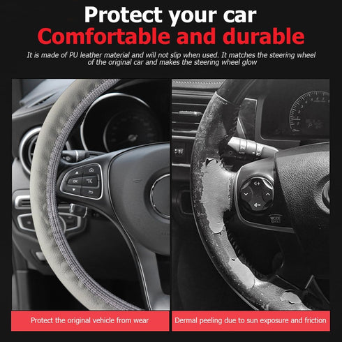 15 Inch Car Steering Wheel Cover, Anti-Slip Breathable Automotiv PU Leather Elastic Stretch Steering Wheel Protector for Women Men, Vehicle Access...