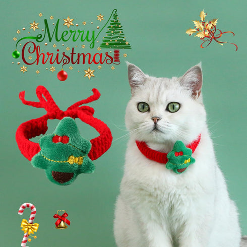 Pet Christmas Handmade Bow Tie, 2pcs Cats and Dogs Xmas Scarf Collar Bow Ties, Adjustable Pet Towel Bibs, Winter Knitted Cat Bow Ties for Dressing...